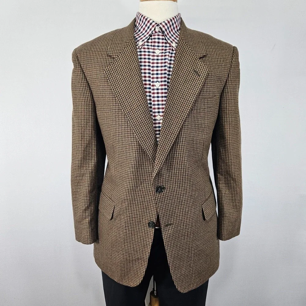 Club Room Men's Sport Coat Blazer Two‎ Button Brown Herringbone Silk Wool 40S